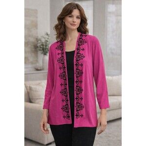 Misook Women's Pink Velvet Embellished Open Knit Jacket Size XL Acrylic $399 Top